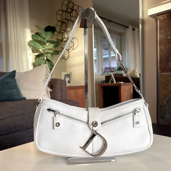 Dior Bags Vintage Christian Dior White Leather Logo Charm Shoulder Bag John Galliano Poshmark
